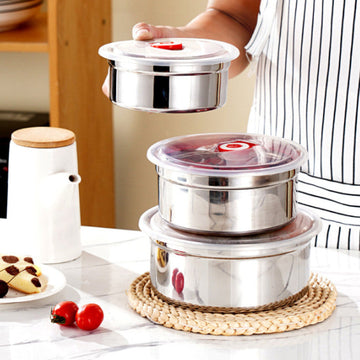 Stainless Steel Food Storage Containers with Airtight Plastic Lids – 3 Pieces