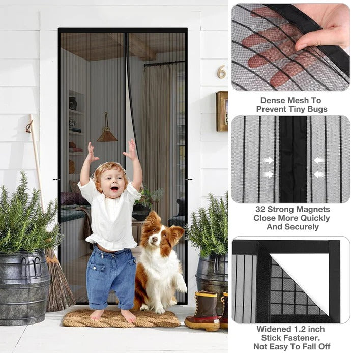 (Free Deliverey) Mosquito Door Net Mesh Screen – Magnetic Hands Free Closer